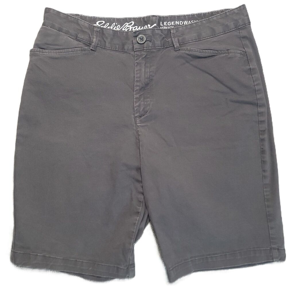 Eddie Bauer LegendWash Stretch Curvy Fit Shorts Womens T 12 Gray High Rise Chino